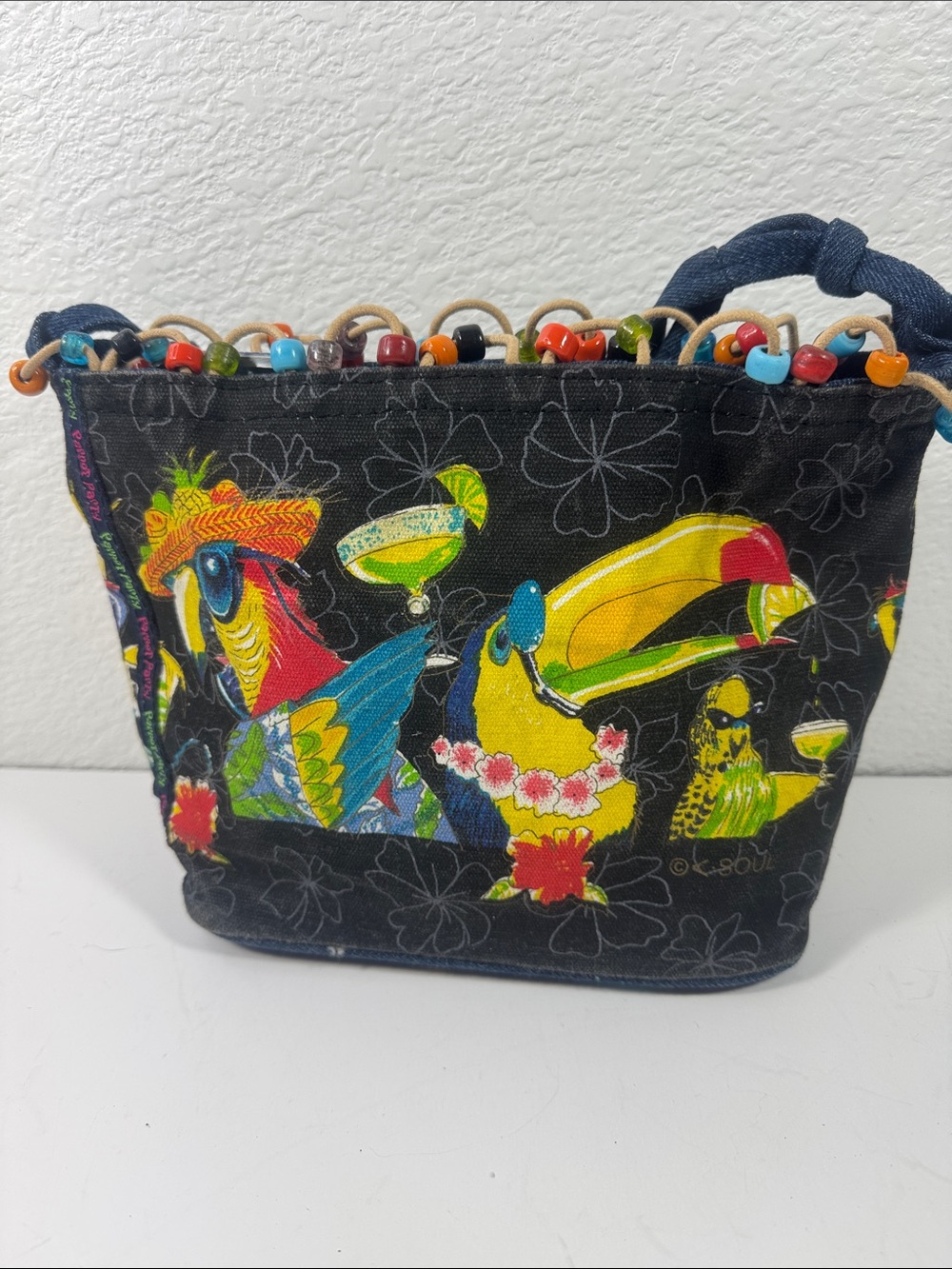 Colorful Tropical Toucan Print Tote Bag - Black